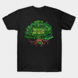 Mental Health Awareness Tree Mens Womens Grreen Ribbon T-Shirt